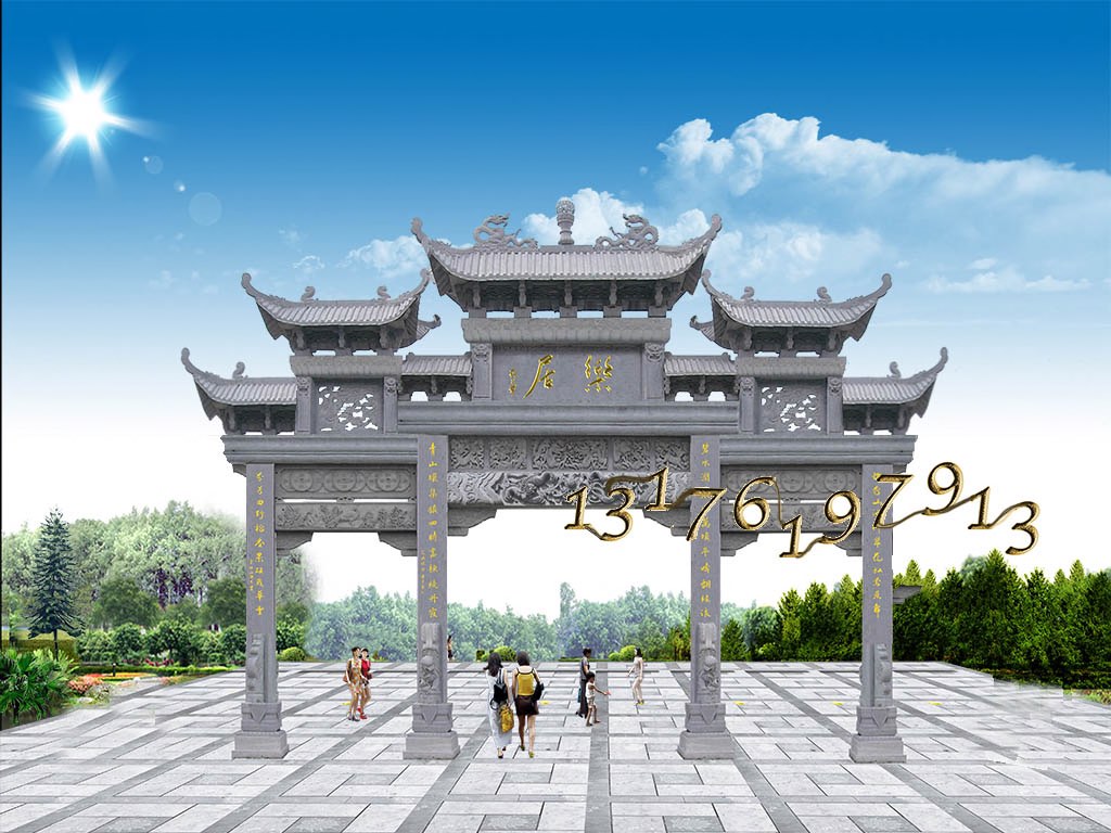 村口門(mén)樓牌坊圖片效果圖設(shè)計(jì)中的陰線(xiàn)刻